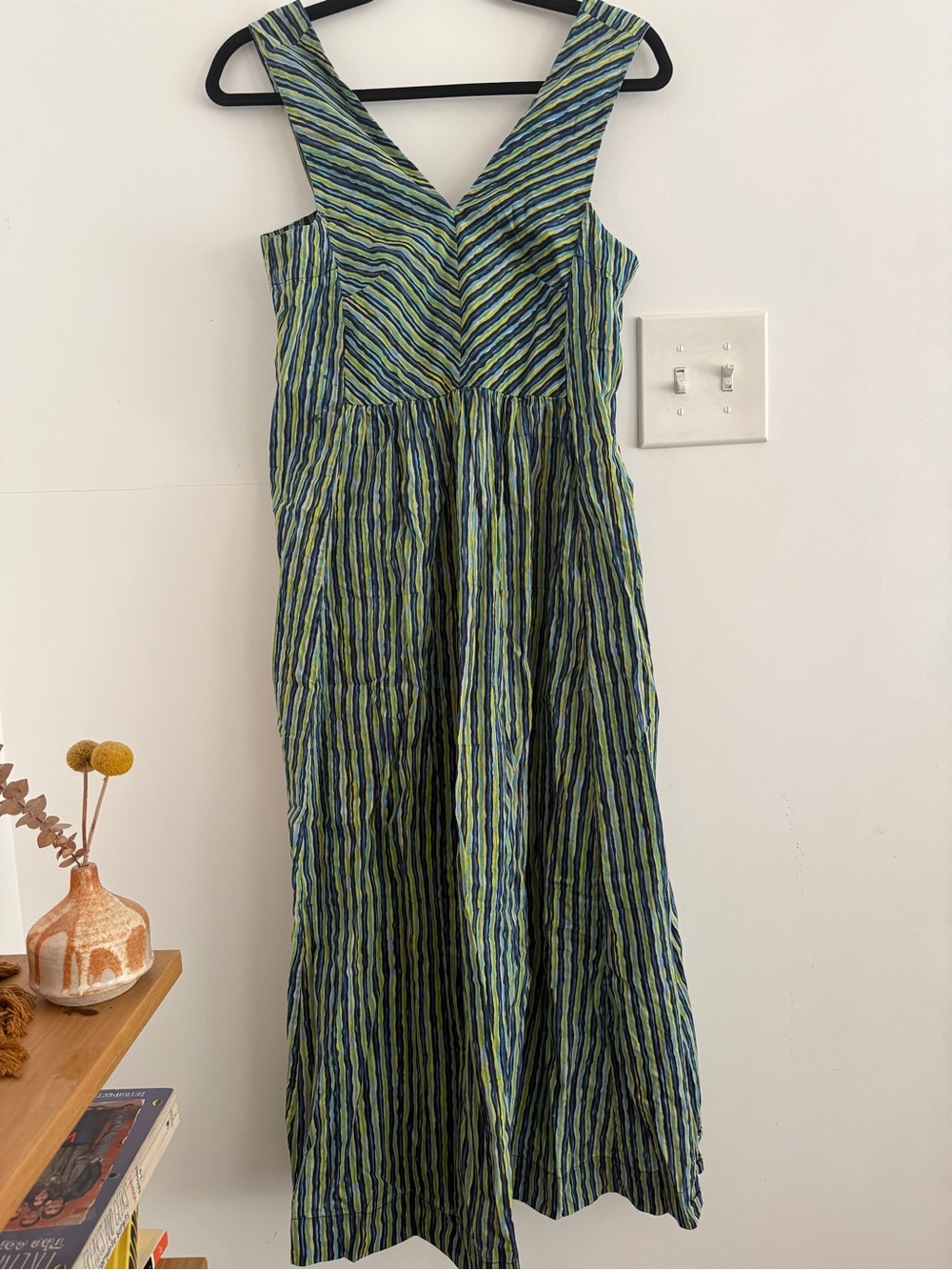 TOAST Stripe Block Print Cotton Dress Blue Green XS